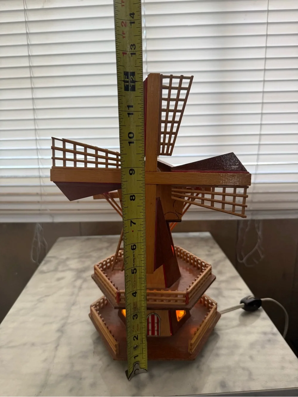 Vintage Wood Windmill Music Box and Night Light 13”